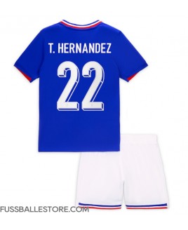 Günstige Frankreich Theo Hernandez #22 Heimtrikotsatz Kinder EM 2024 Kurzarm (+ Kurze Hosen)